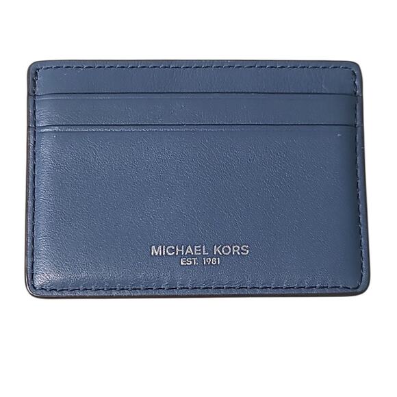 Michael Kors Blue Warren Tall Card Case Leather - Picture 1 of 3